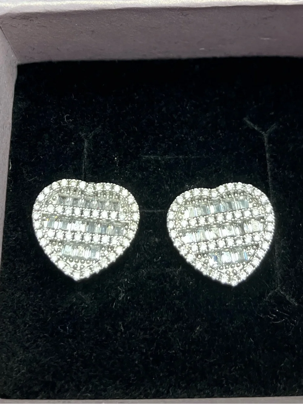 Size 9 Baguette Moissanite Heart Ring with matching Stud Earrings